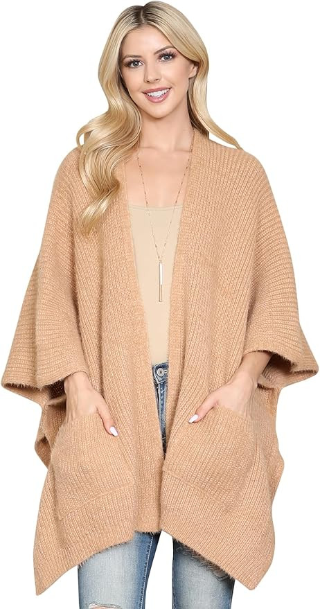 Classic Soft Knit Poncho Shawl Wrap - Turtleneck Sweater Pullover Basic Warm High Cowl Neck Chunk... | Amazon (US)