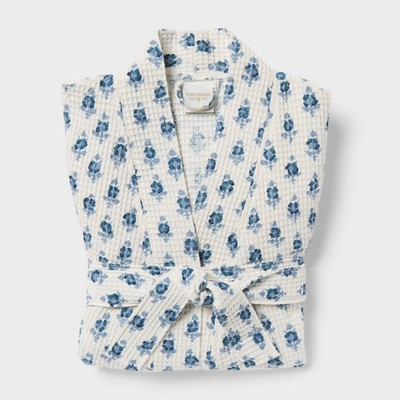 S/M Floral Waffle Bath Robe Blue/White - Threshold | eBay US