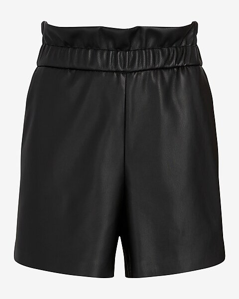 Super High Waisted Faux Leather Pull On Paperbag Shorts | Express