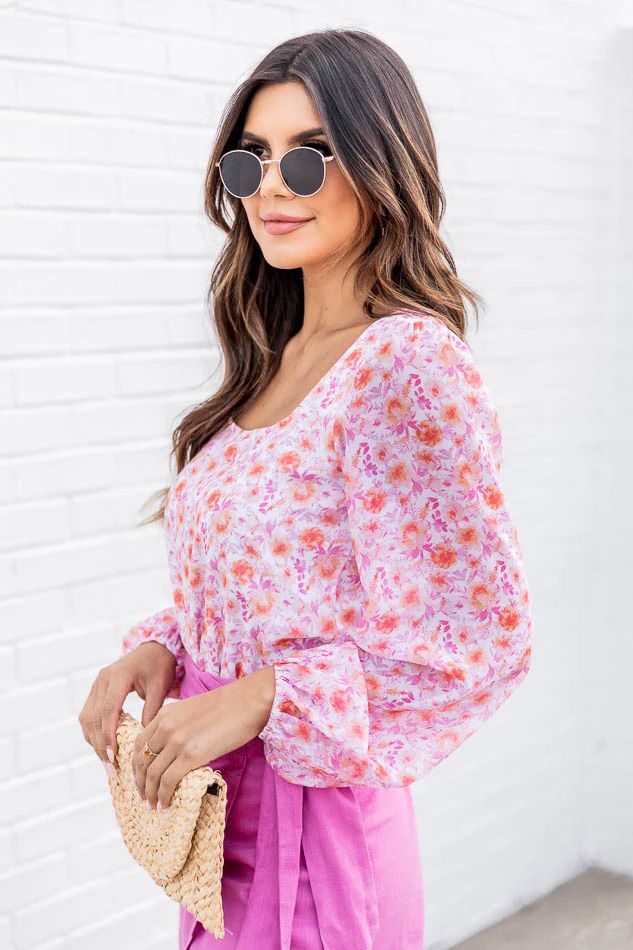 Noted Moments Blush Floral Print Square Neck Bodysuit | Pink Lily