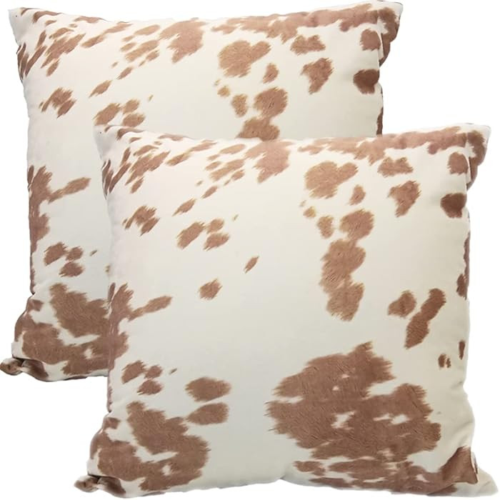 Velvet Throw Pillow Covers, Beige Tan Cow Hide Cowhide Print Square Couch Pillows, Farm Animal We... | Amazon (US)