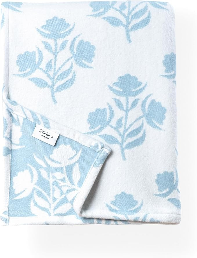 Hofdeco Premium Coastal Decorative Throw Blanket for Patio Couch Sofa, Baby Blue Floral with Pipi... | Amazon (US)
