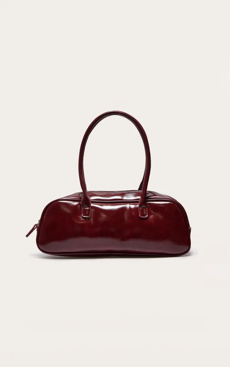 Burgundy Patent PU Baguette Shoulder Bag | PrettyLittleThing UK