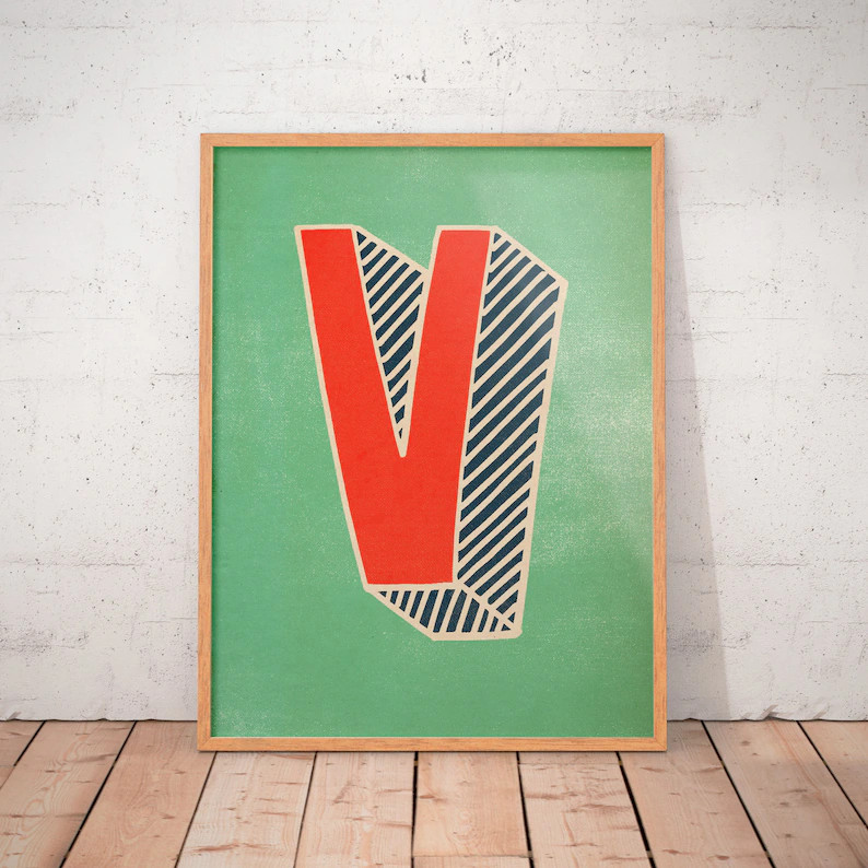 POSTER LETTER V, Printable Art Instant Download, Motivational Print, Typography, Home Decor, Wall... | Etsy (US)