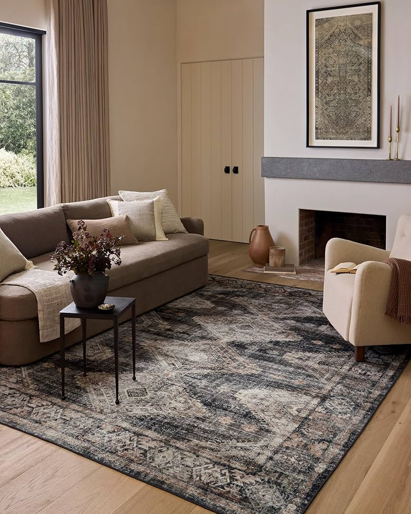 Loloi Amber Lewis Josie Collection JOS-04 Ink/Earth 5'-0" x 7'-6", .13" Pile Height, Low Profile,... | Amazon (US)