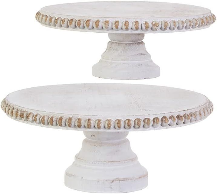 First of a Kind Unique Round Wood Tray - Set of 2 Distressed Beaded pedestals Wooden Trays, 12.5"... | Amazon (US)