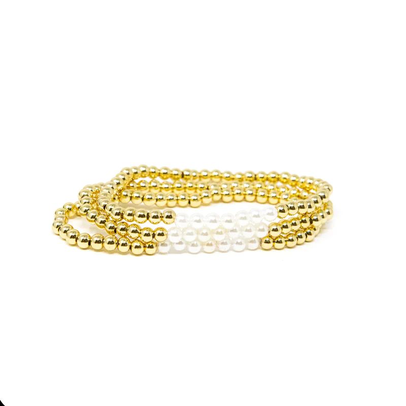 Pearl and Gold Bead Stretch Bracelet | The Sis Kiss