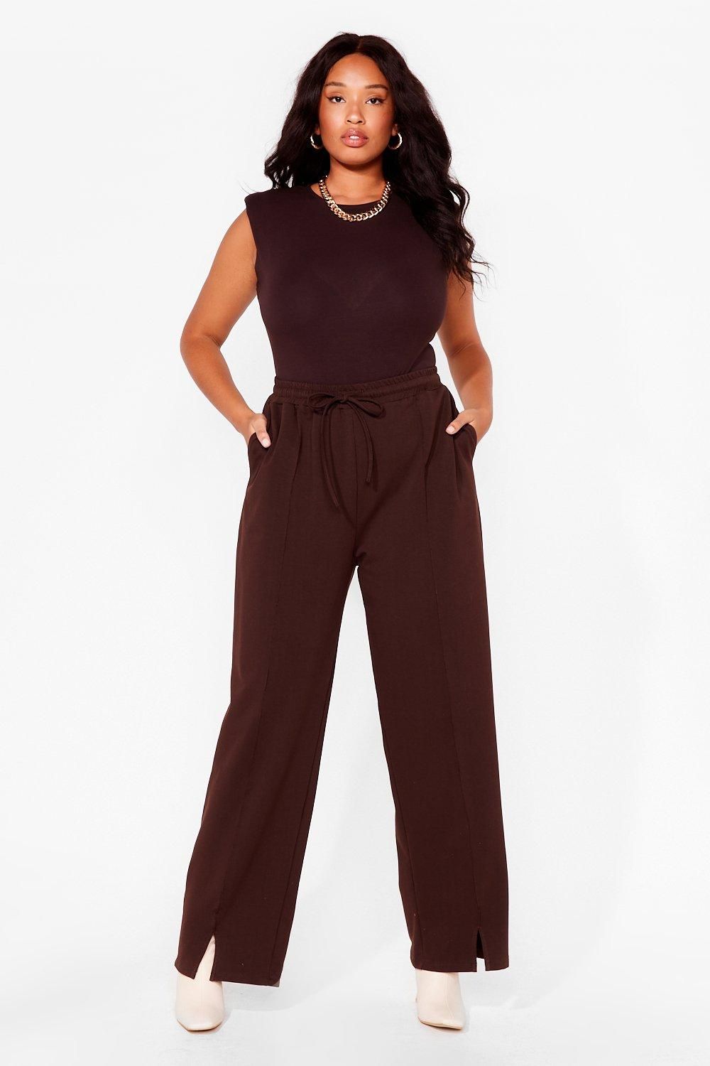 Womens Take Slit in Your Stride Plus Wide-Leg Joggers - Chocolate | NastyGal (US & CA)
