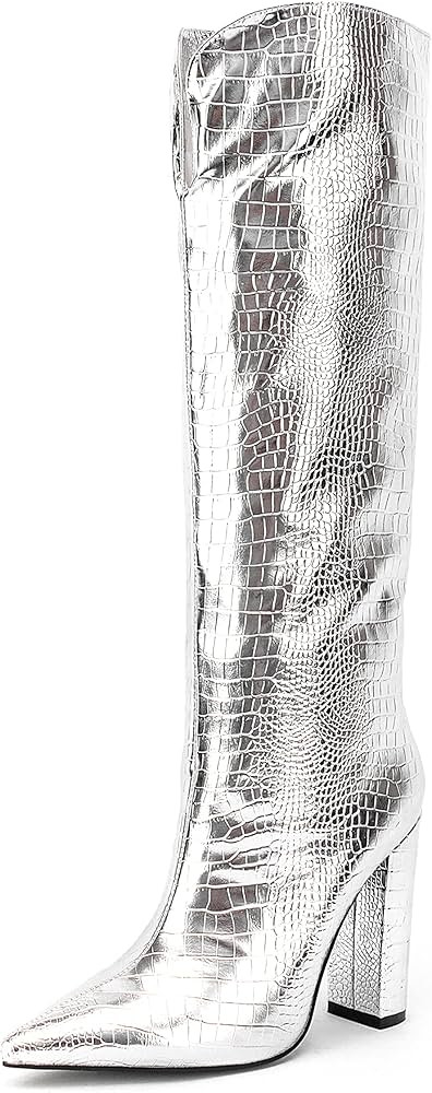 LIWA LIRO Women Knee High Boots Slim Calf 4.33" Block Heel Pointed Toe Tall Boots Pull On | Amazon (US)