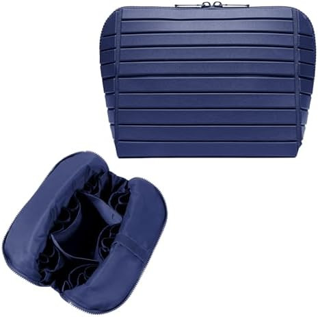 Travel Makeup Organizer Bag with Fold-Down Design and Adjustable Dividers, 27 Pockets & 3 Brush S... | Amazon (US)