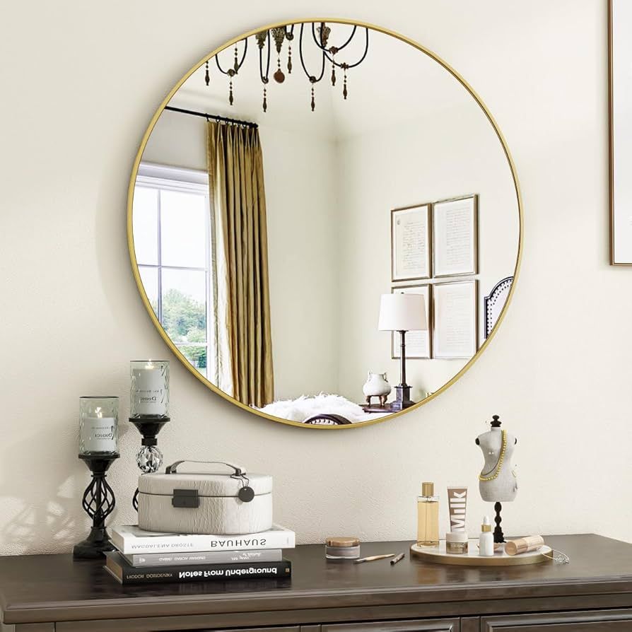 VooBang Gold Round Bathroom Mirror, 20 inch Circle Mirror, Round Wall Mirror with Simple Metal Fr... | Amazon (US)