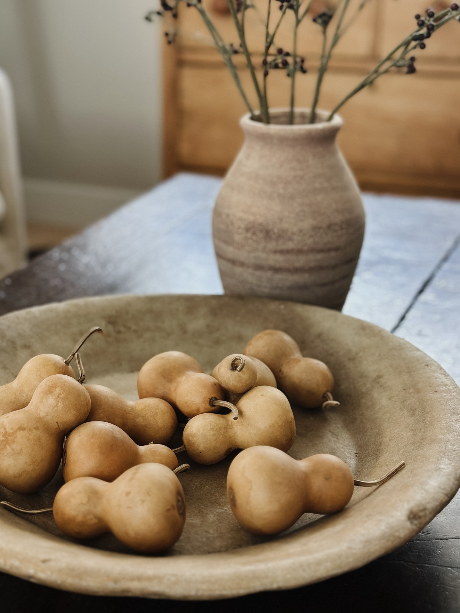 For fall decor, we're all about minimal, earthy & lots of texture. These mini dried gourds in one of our antique marble trays are an example.

Antique marble tray is from Patina Maison (@patinamaisonshoppe)

#LTKHome