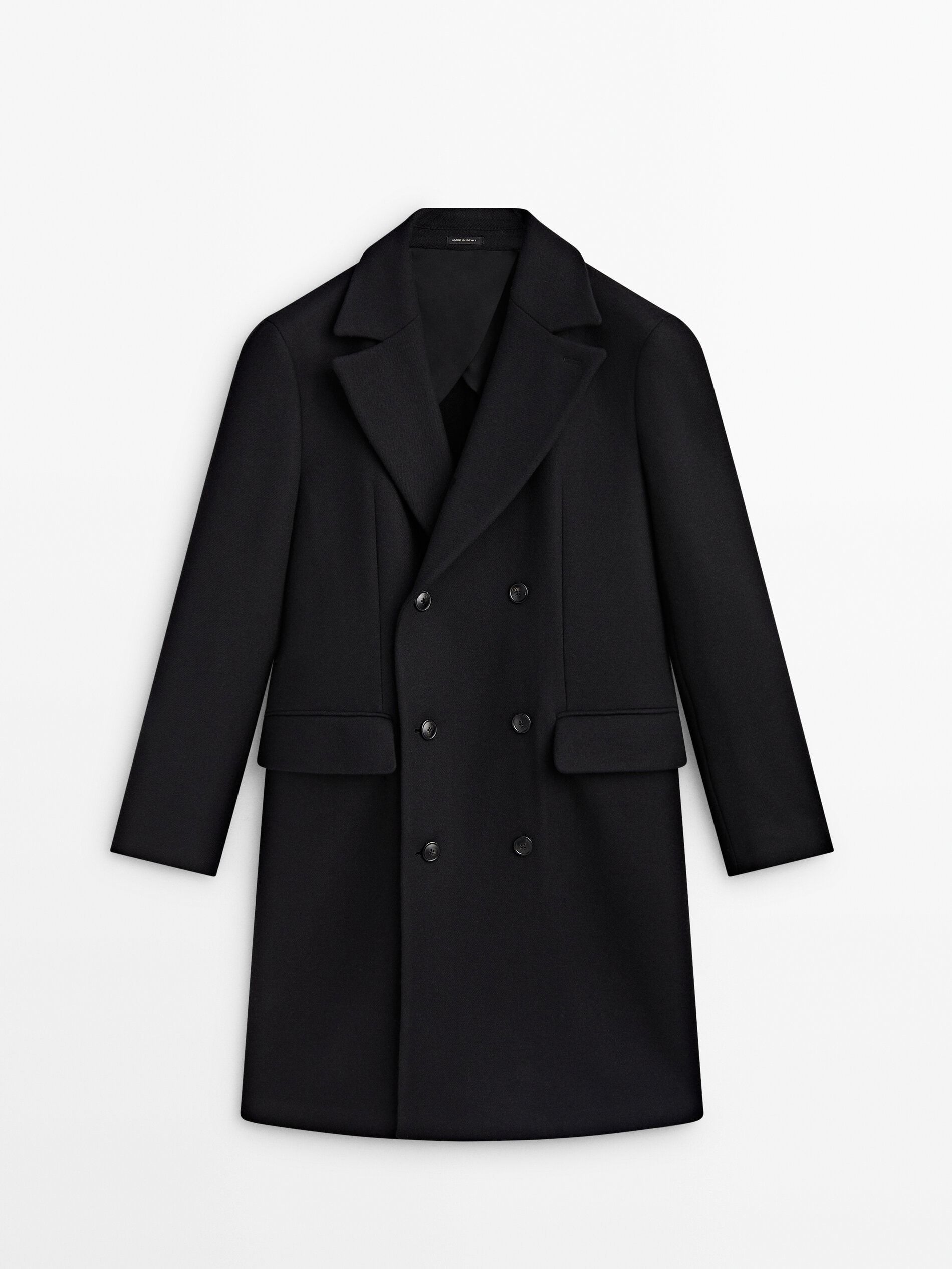 Schwarzer Mantel aus Wollmischung in Wickeloptik | Massimo Dutti DE