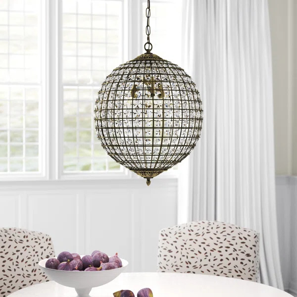 Stoke Bishop 3 - Light Unique / Statement Globe Pendant with Crystal Accents | Wayfair North America