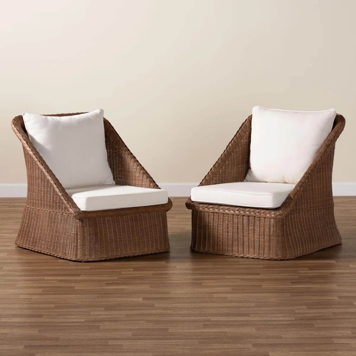 Bali & Pari Derris Bohemian Peanut Brown Braided Rattan 2-Piece Arm Chair Set | Wayfair North America