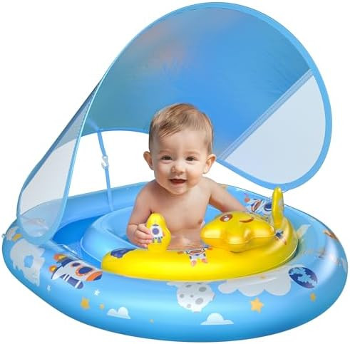 WayEee Baby Pool Float with UPF50+ Canopy - Inflatable Swim Float, Adjustable Safety Seat, Toy Pl... | Amazon (US)
