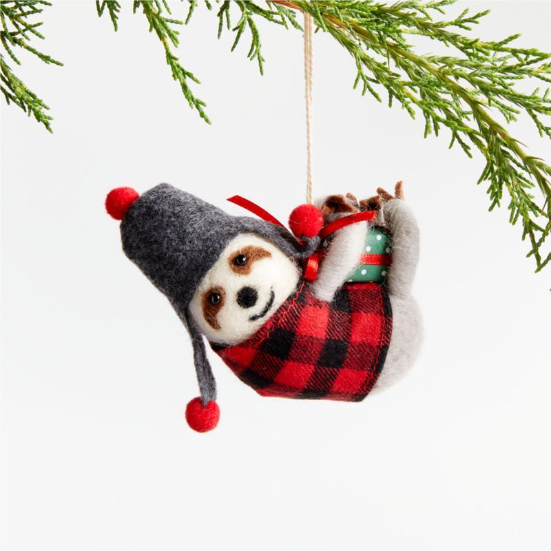 Boiled Wool Handmade Holiday Sloth Christmas Tree Ornament + Reviews | Crate & Barrel | Crate & Barrel