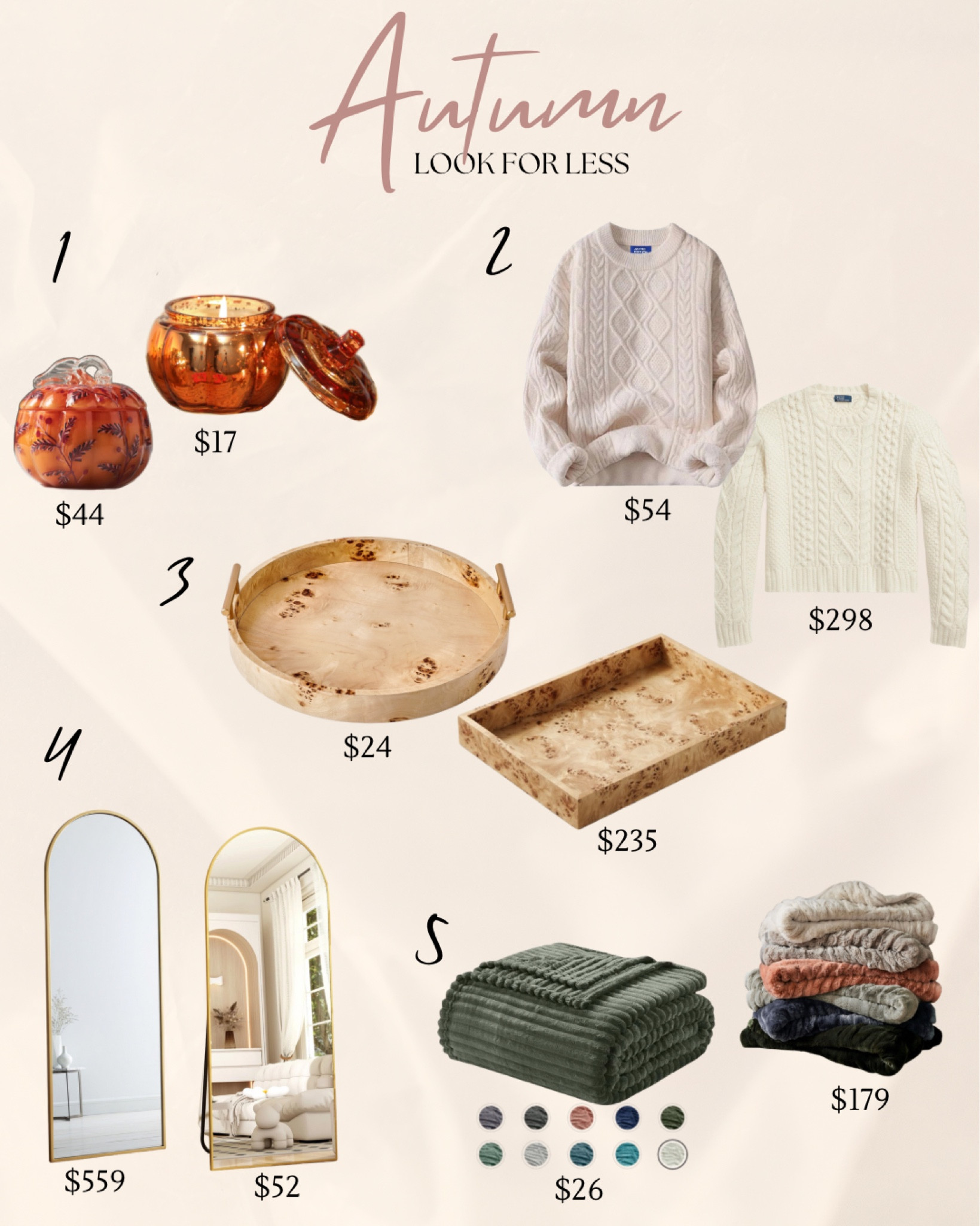 Autumn Look for Less!

Home Decor, Neutral Aesthetic, Fall Fashion, Classic Cozy Sweater, Burlwood Tray, Soft Faux Fur Throw Blanket, Fall Pumpkin, Fall Pumpkin Candle, Floor Mirror, Arch Mirror, Fall Decor, Fall Home Style

#LTKHome #LTKFallSale #LTKSeasonal