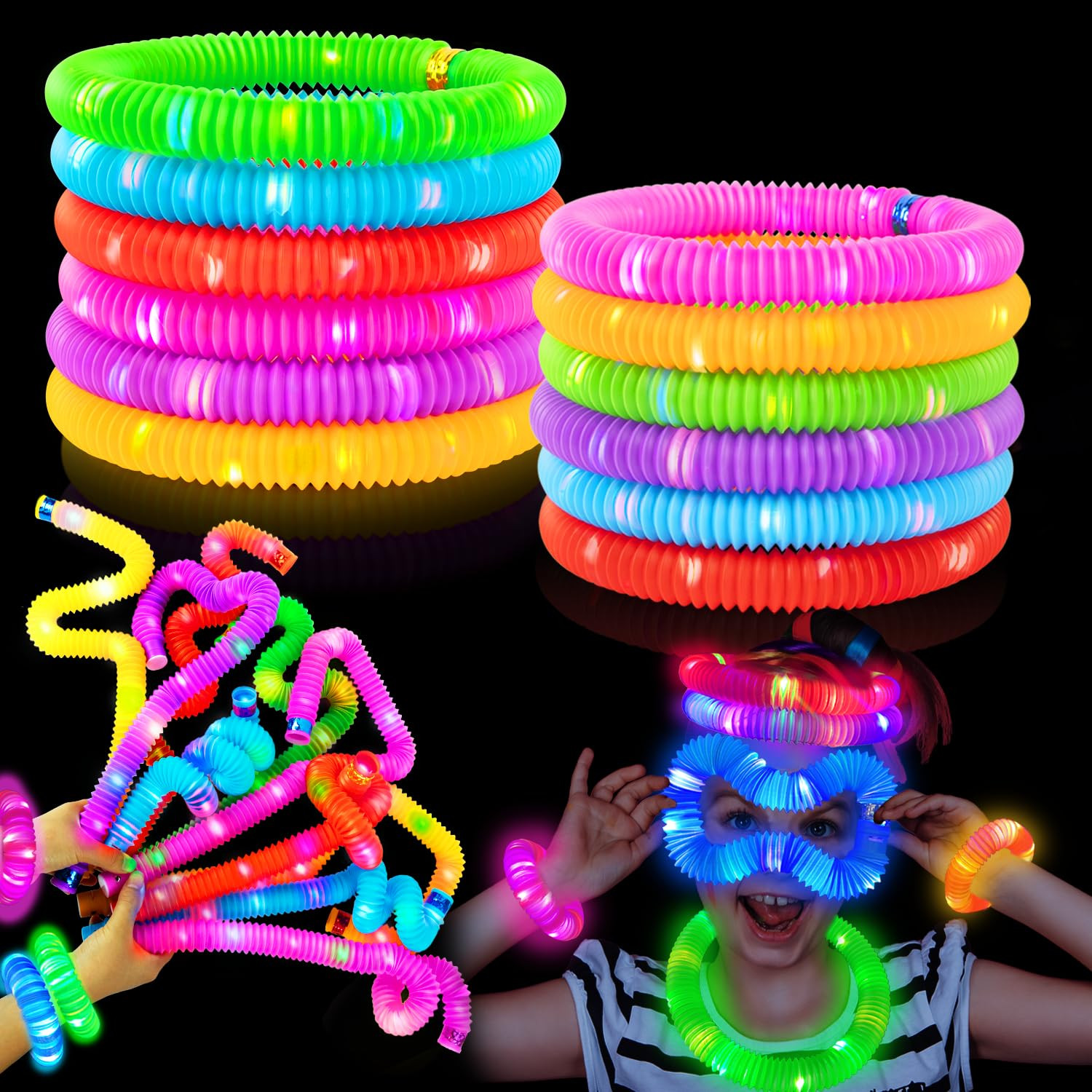 24 PCS Light Up Party Favors Supplies for Kids 4-8-12,Bulk Glow Sticks 4th of July Bracelet Neckl... | Amazon (US)