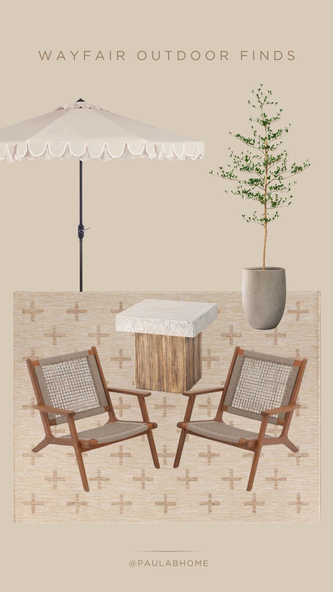 Some of my favorites recent finds at @Wayfair  for a simple outdoor space. 

#ad #wishyouwerehere #outdoor #Wayfair #WayfairPartner

Outdoor area rug, UV protected olive tree, concrete side table, outdoor chairs, umbrella, concrete planter, outdoor sitting. 

#LTKSaleAlert #LTKHome #LTKSeasonal