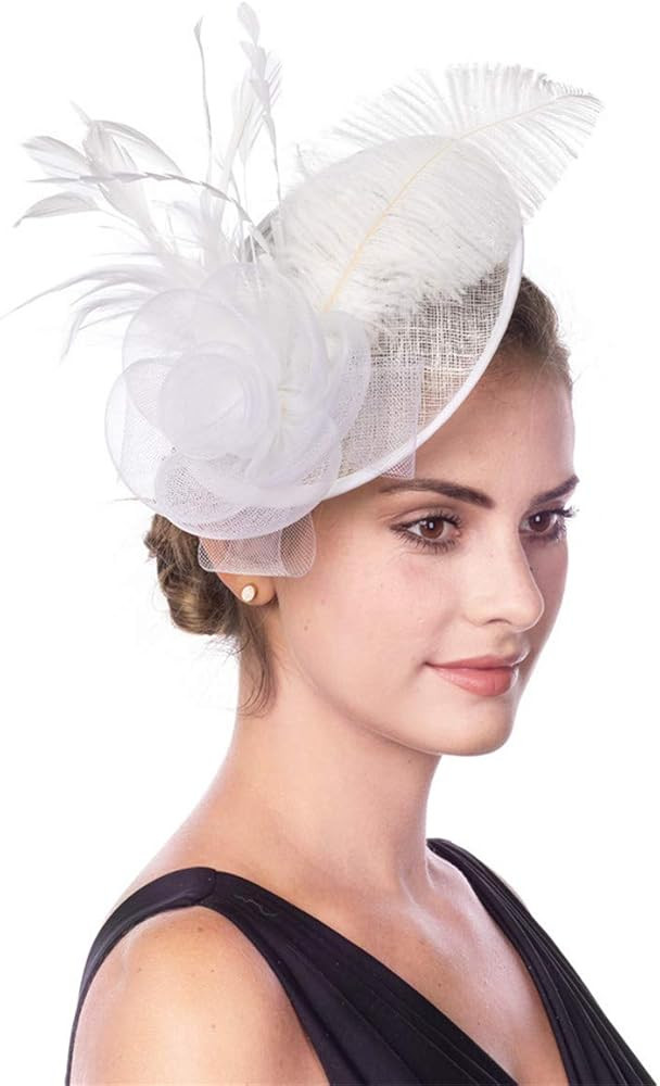 SAFERIN Women's Fascinators Feathers Tea Party Hat Veil Headband with Hair Clip for Cocktail Chur... | Amazon (US)
