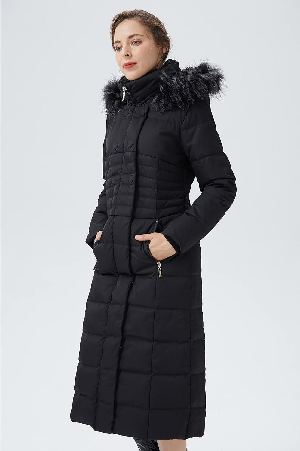 Orolay Women Warm Down Jacket with Hood Fur Long Puffer Coat | Amazon (US)
