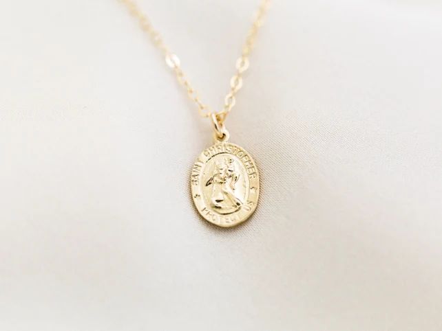 Gold Saint Christopher Necklace / Dainty Protection Necklace / Gold Medallion Necklace / Traveling S | Etsy (US)