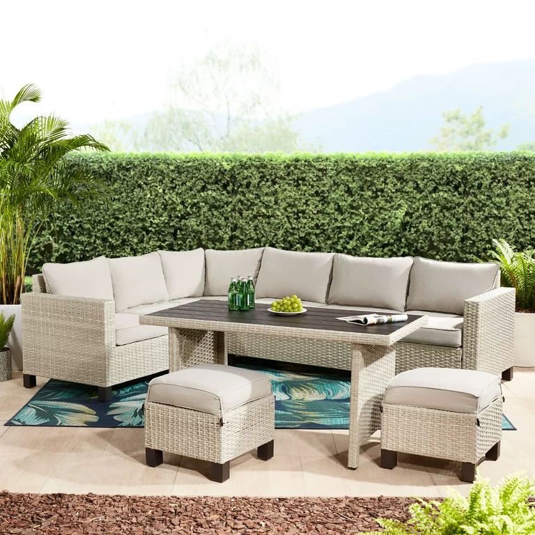 Better Homes & Gardens Brookbury 5 Piecec Wicker Outdoor Sectional Dining Set - Light Gray/ Beige | Walmart (US)