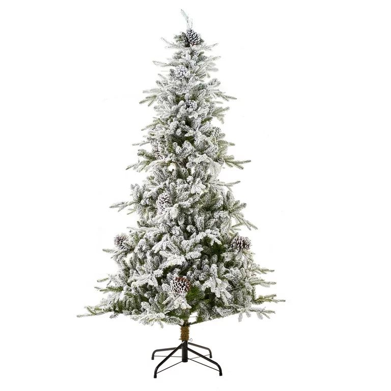 Holiday Time 7.5ft Pre-Lit Flocked Sierra Christmas Tree, Warm White LED, Green, 7.5' | Walmart (US)