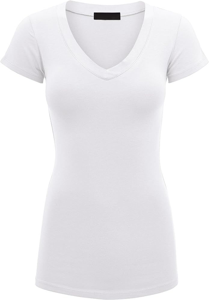 Lock and Love Women's Basic Slim Fitted Short Sleeve Casual V Neck Cotton T Shirt | Amazon (US)