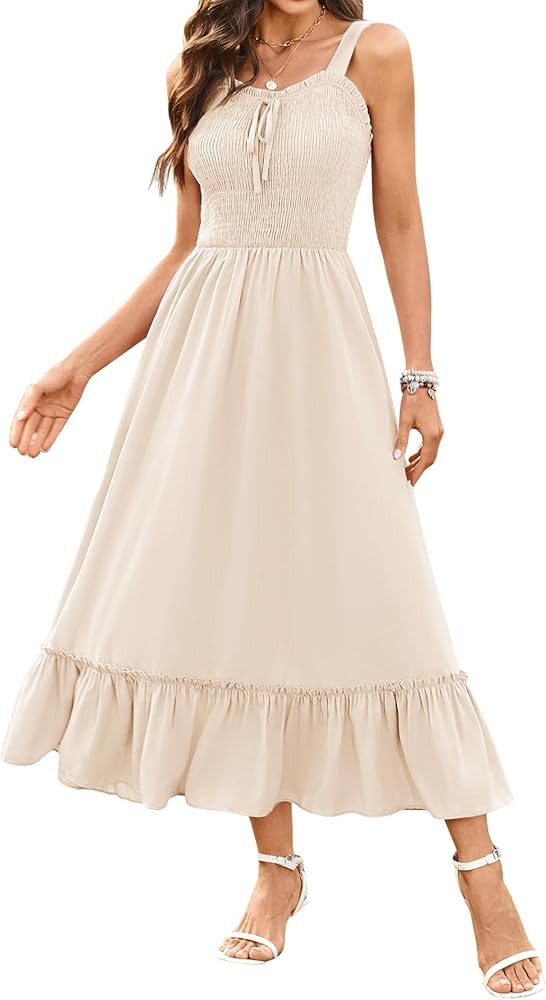 Arolina Women's Summer Floral Boho Dress 2025 Square Neck Maxi Dresses Solid Color Ruffle Beach V... | Amazon (US)