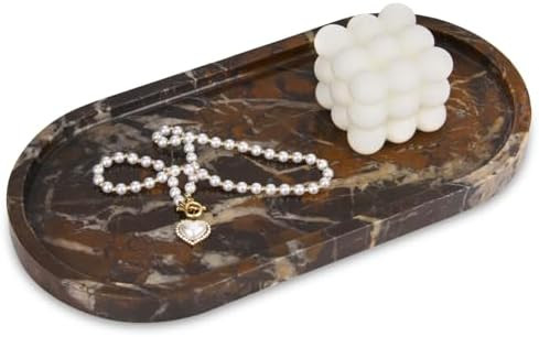 Oval Marble Bathroom Vanity Tray, Natural Luxury Marble Home Kitchen Bathroom Table Tray, Stone D... | Amazon (US)