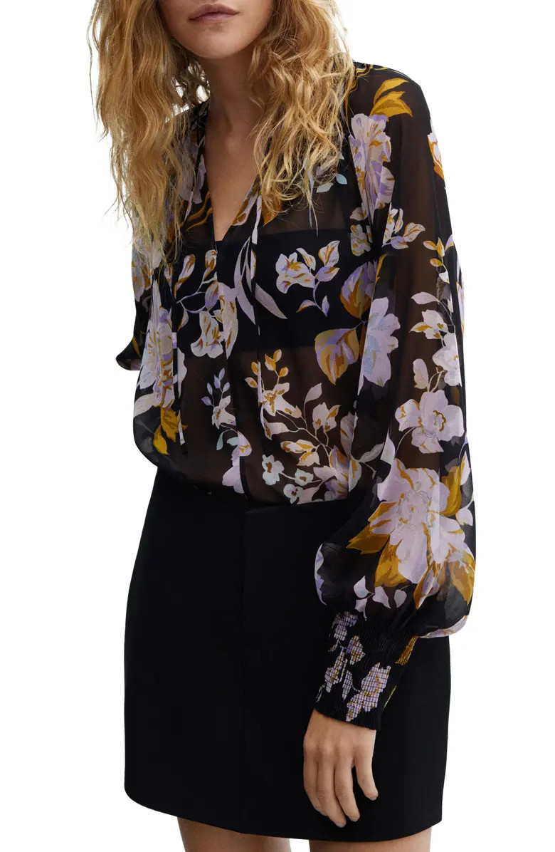 Floral Print Balloon Sleeve Top | Nordstrom