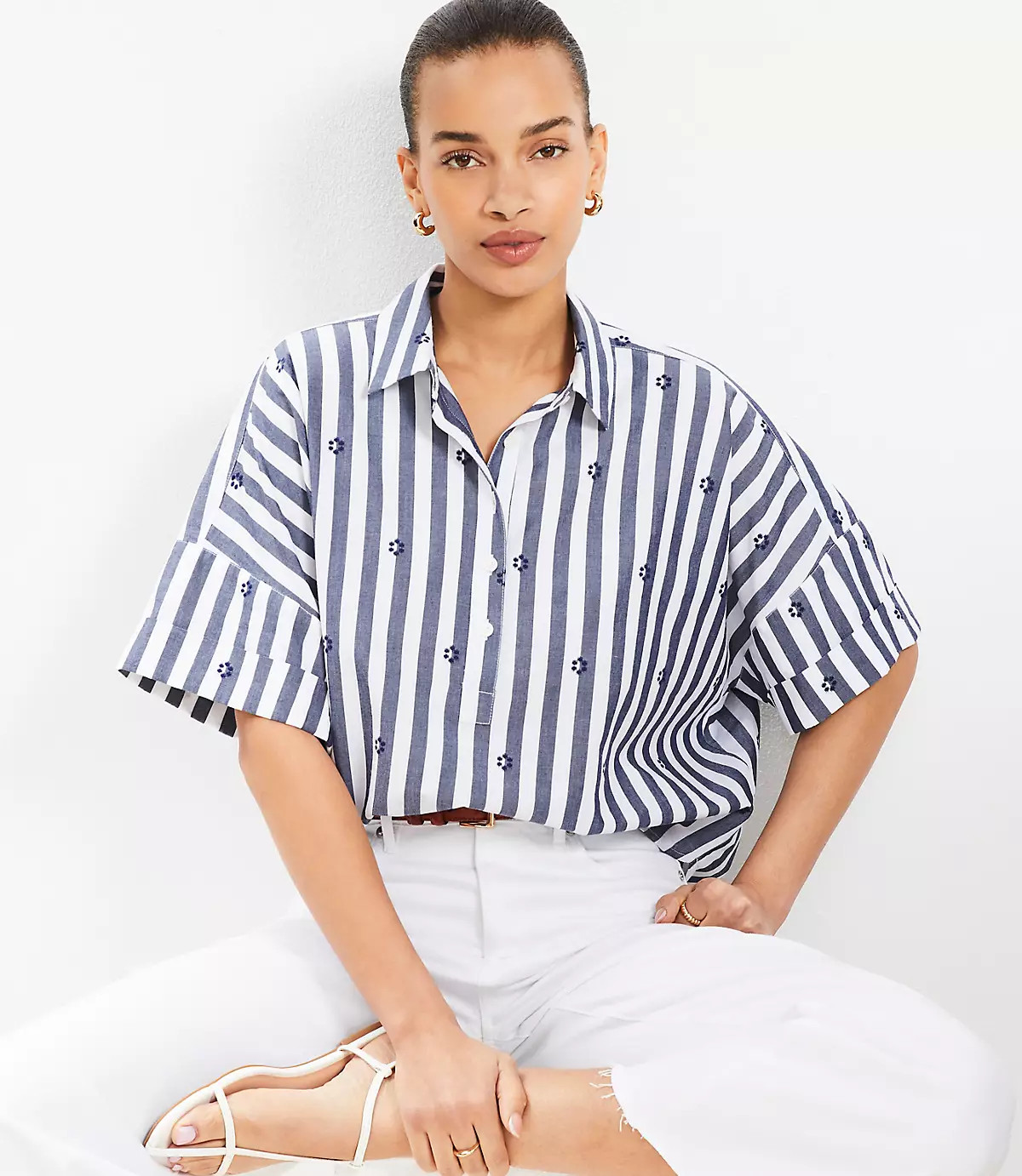 Clip Stripe Henley Dolman Everyday Tunic Shirt | LOFT