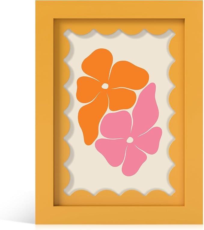 5x7 Picture Frame with Real Glass, Wooden cute 5 x 7 Photo Frame with Wavy Mat for Tabletop and W... | Amazon (US)