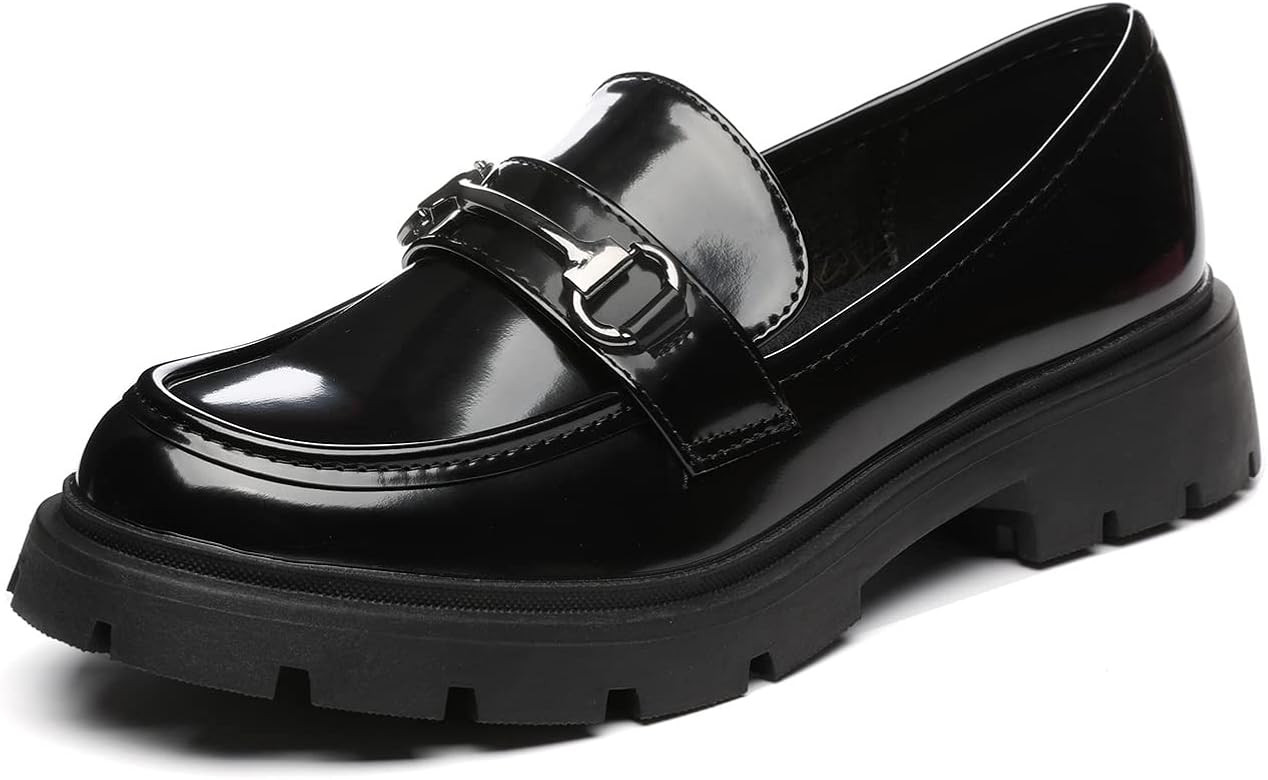 Vera Creation Women's Chunky Platform Loafers with Chain or Buckle Patent Leather Casual Business... | Amazon (US)