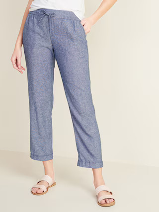 Mid-Rise Cropped Linen-Blend Pants for Women | Old Navy (US)