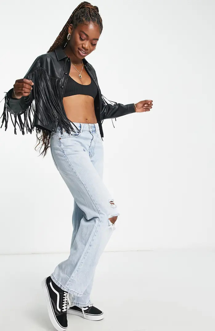 Miss Selfridge Fringe Crop Faux Leather Jacket | Nordstrom | Nordstrom