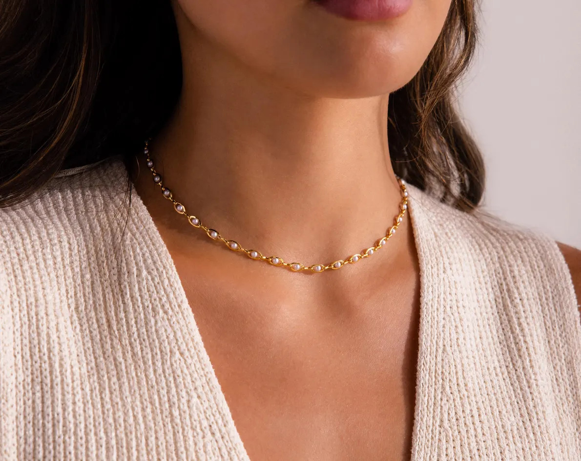 Eternity Pearl Choker Necklace by Caitlyn Minimalist • Statement Link Pearl Necklace • Vintag... | Etsy (US)