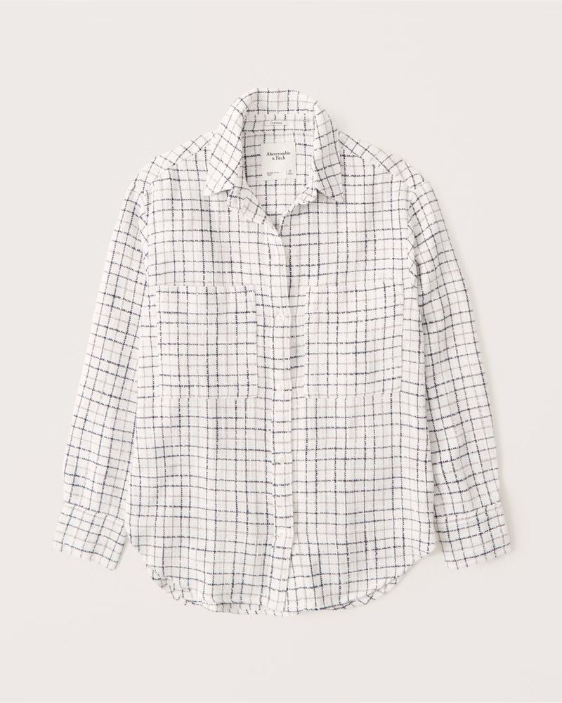 Oversized Tweed Button-Up Shirt | Abercrombie & Fitch (US)