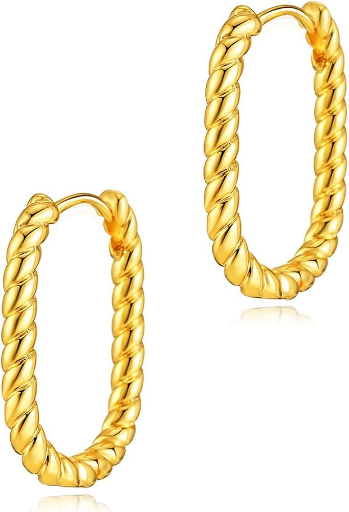 Huggie Earrings for Women Gold Beaded Hoop U-shape 18K Gold Filled Small Simple Delicate Hypoalle... | Amazon (US)