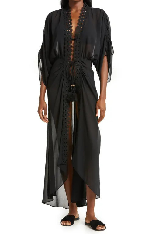 Ramy Brook Raelynn Lace Trim Cover-Up in Black at Nordstrom, Size X-Small | Nordstrom