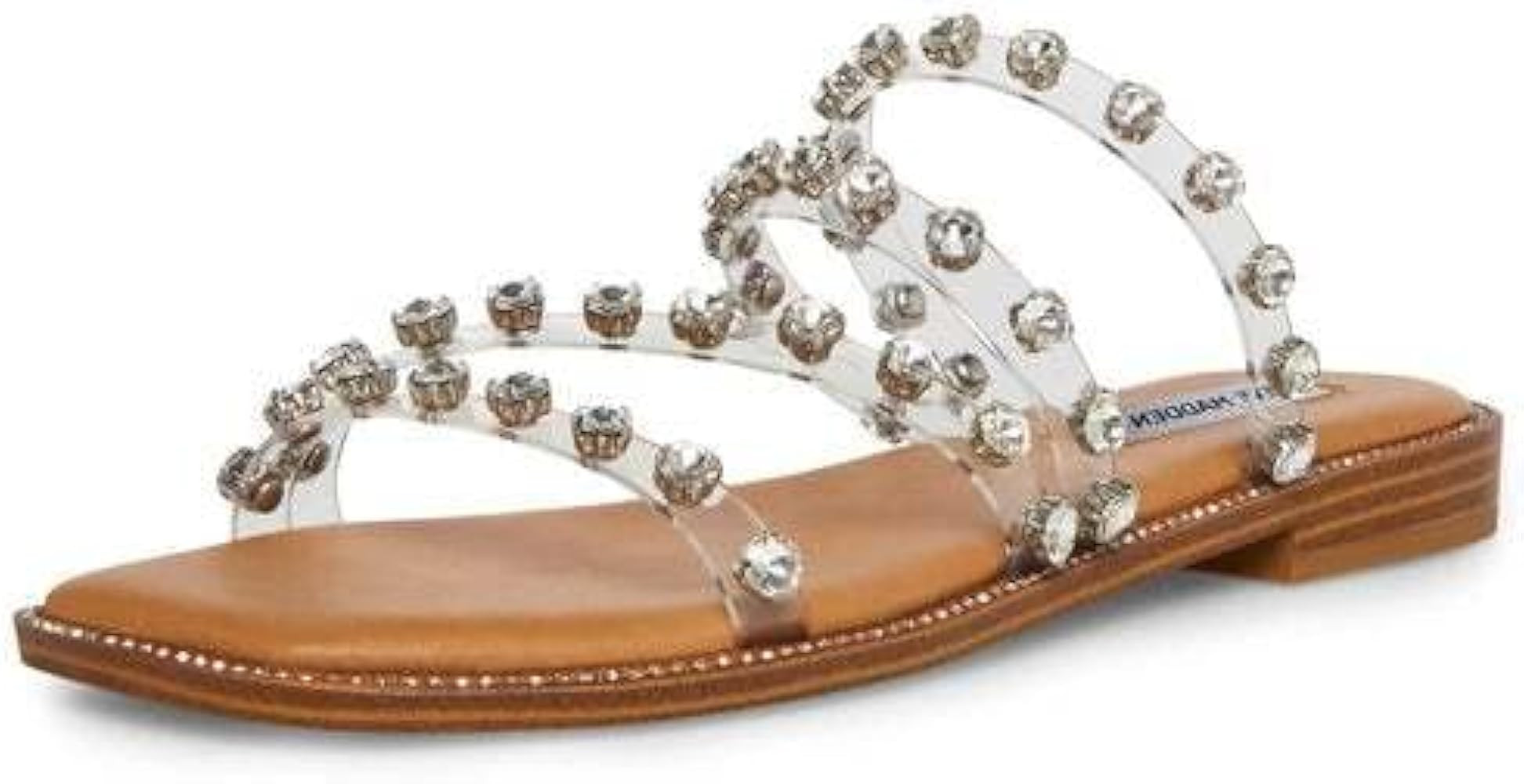 Steve Madden Womens Skyler Embellished Square Toe Flat Sandals | Amazon (US)