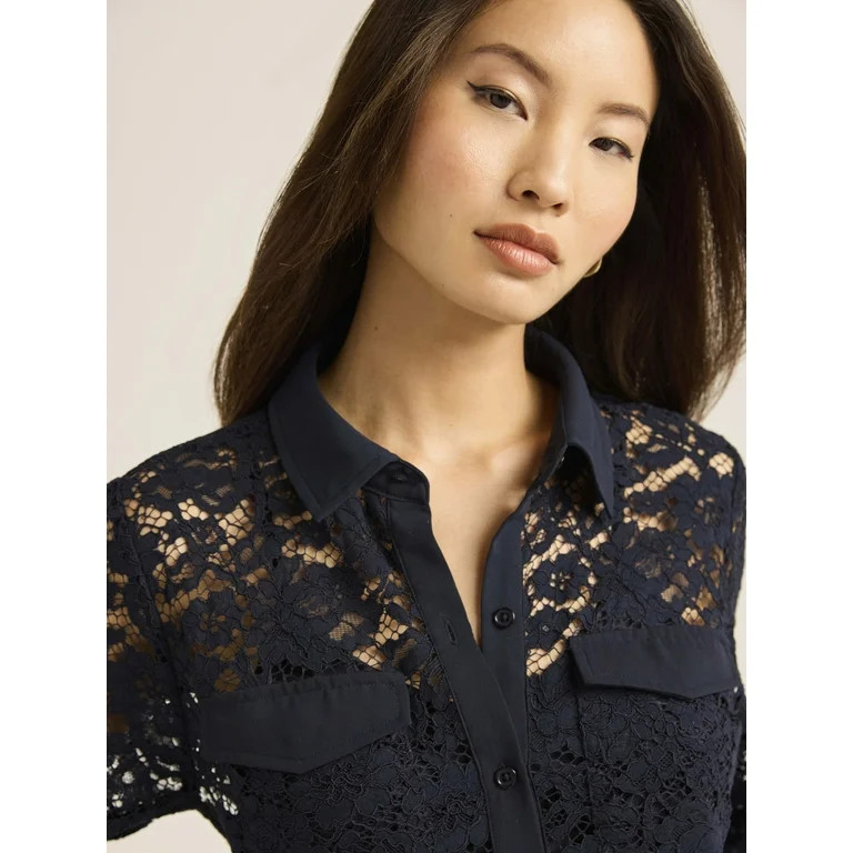 Scoop Women’s Lace Shirt with Double Pockets, Sizes XS-XXL | Walmart (US)