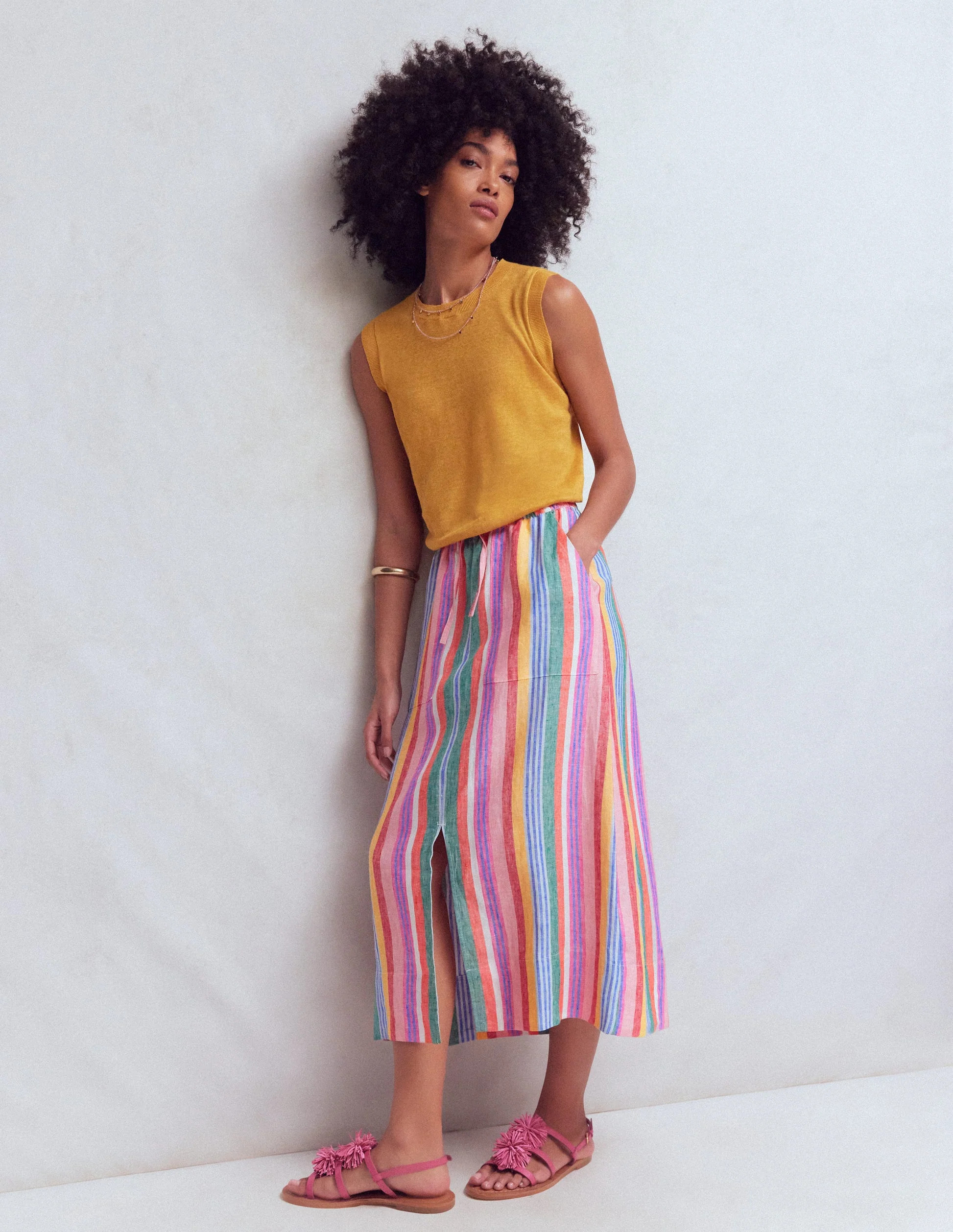 Layla Linen Skirt-Hot Varigated Multistripe | Boden (US)