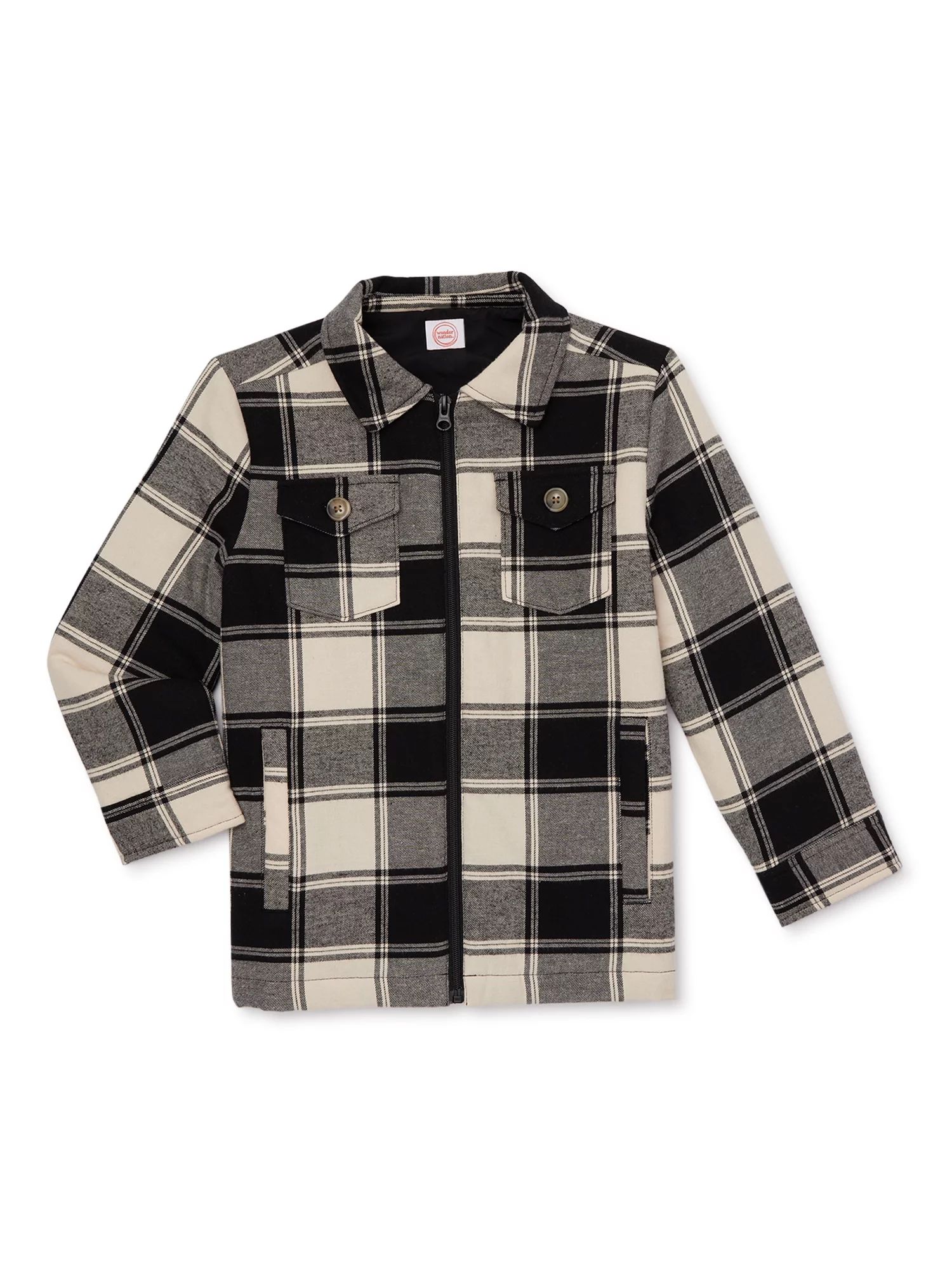 Wonder Nation Boys Plaid Flannel Shacket, Sizes 4-16 & Husky | Walmart (US)