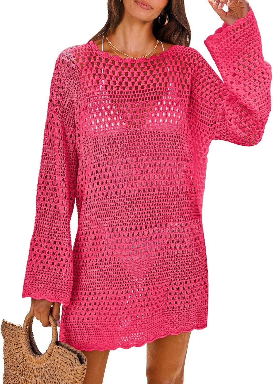 ANRABESS Women Swimsuit Crochet Swim Cover Up Summer Bathing Suit Swimwear Knit Pullover Beach Dr... | Amazon (US)