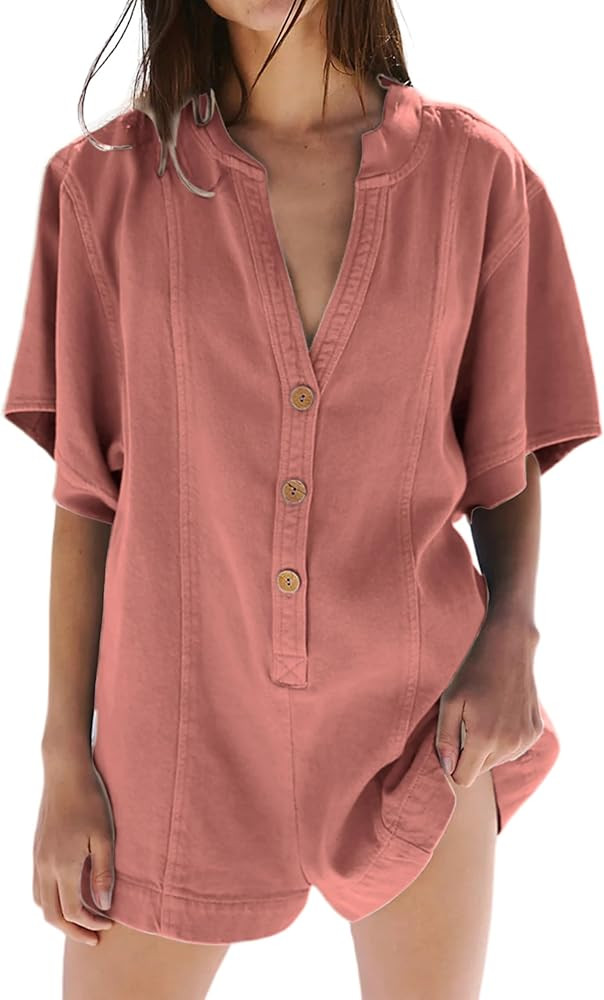 Rompers for Women 2024 Casual Summer Oversized Tee Rompers Shorts Jumpsuits (Rust-S) | Amazon (US)