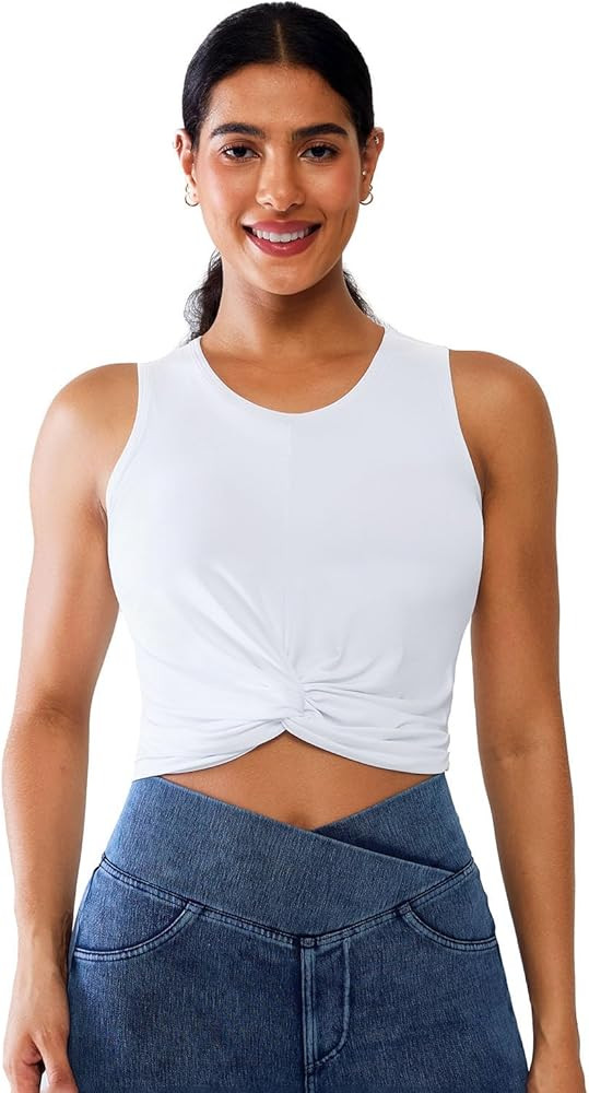 BRXL Padded Racerback Workout Cropped Tank Top Sleeveless Twist Front Athletic Shirts Yoga Gym fo... | Amazon (US)