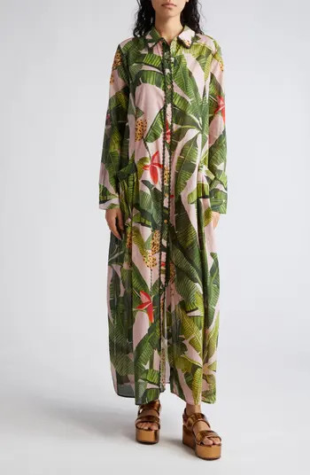 FARM Rio Banana Leaves Cotton Cover-Up Maxi Shirtdress | Nordstrom | Nordstrom